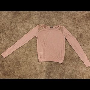 LOFT blush pink sweater w/ lace shoulders